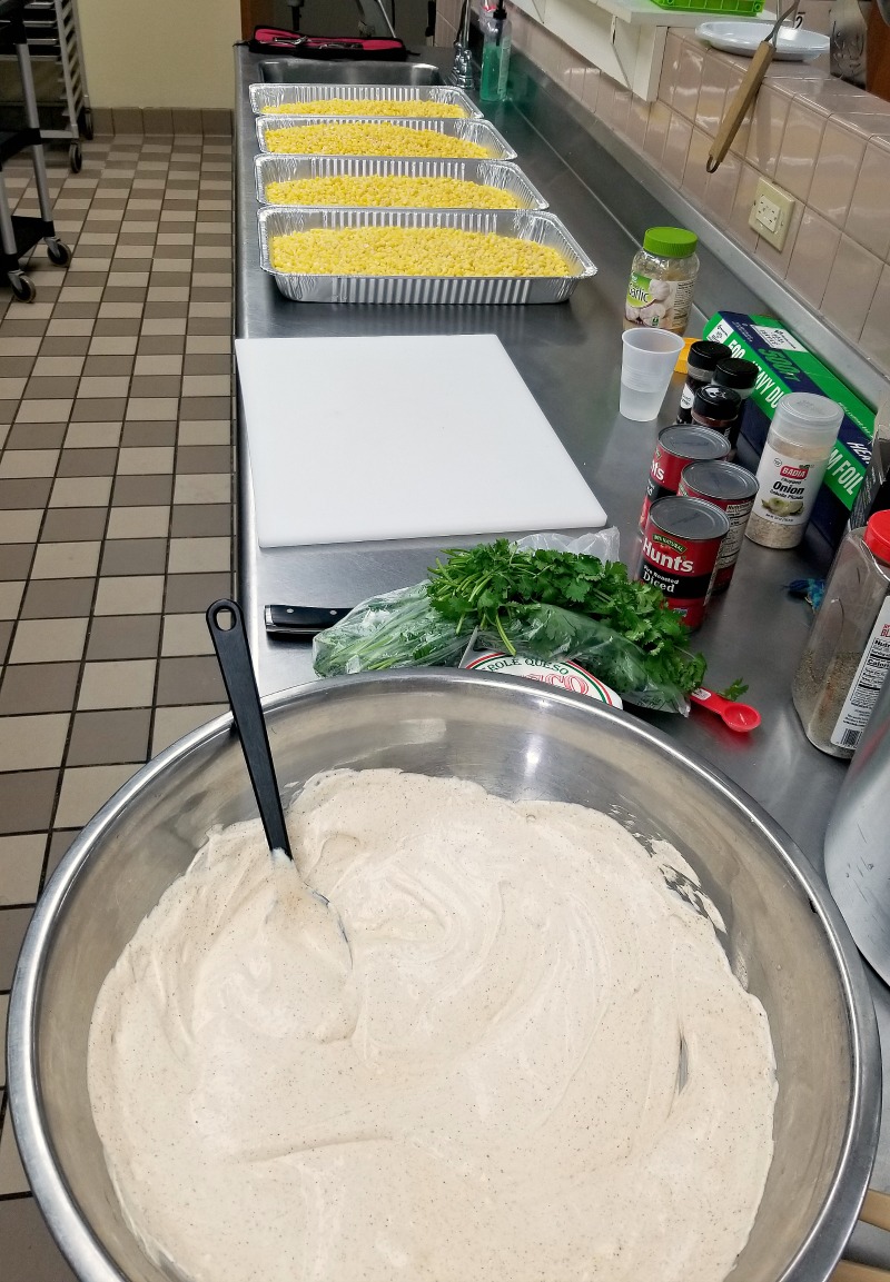 view in the kitchen showing the ingredients laid out for this Mexican Street Corn casserole