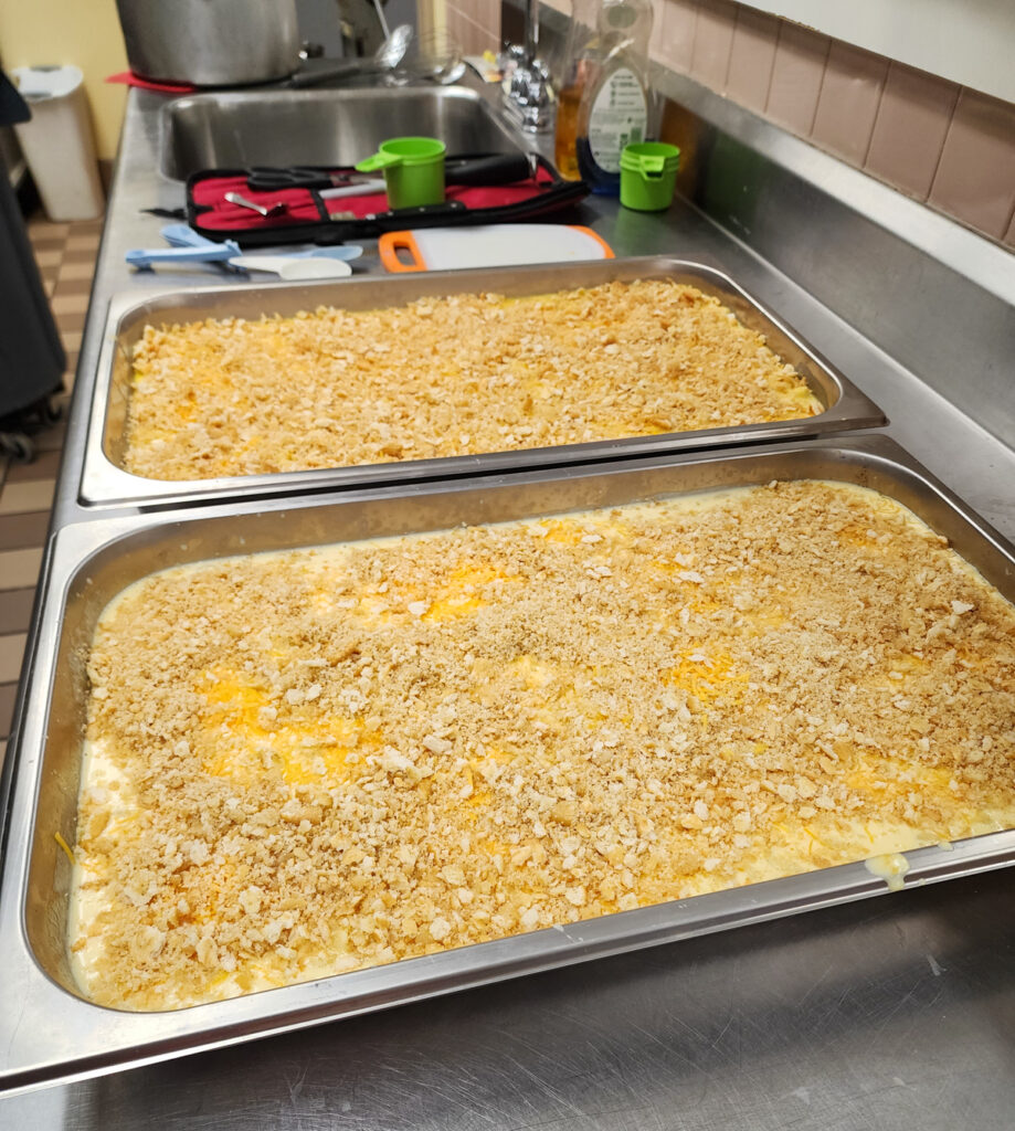 2 pans of mac and cheese