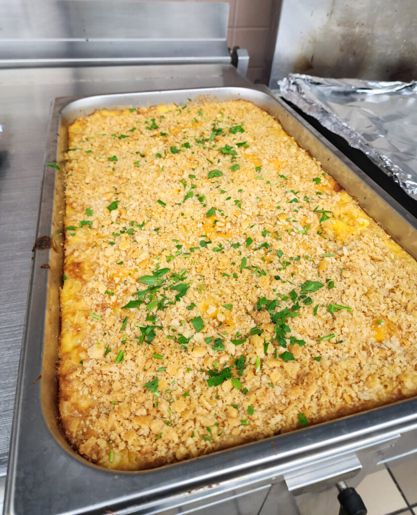 finished mac and cheese in hotel pan