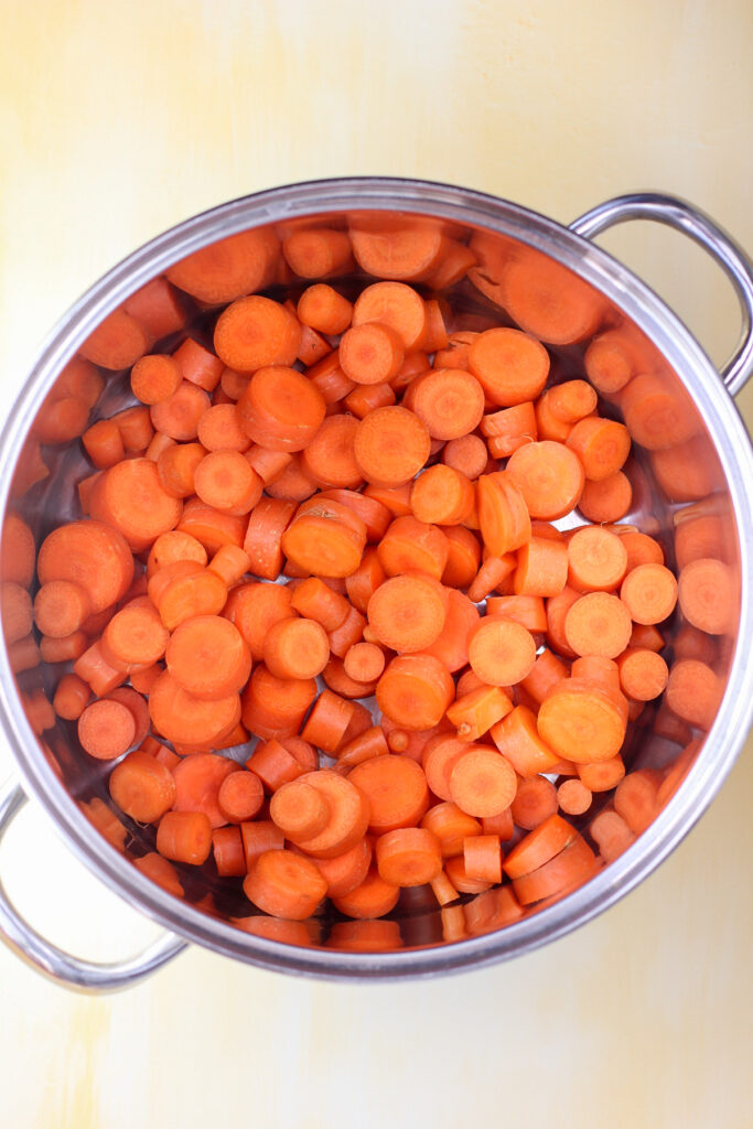 sliced carrots in large pot