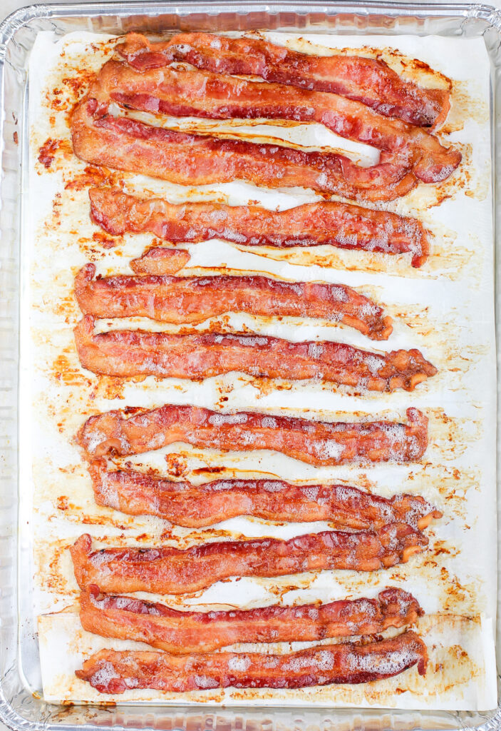 oven-cooked bacon on bake sheet