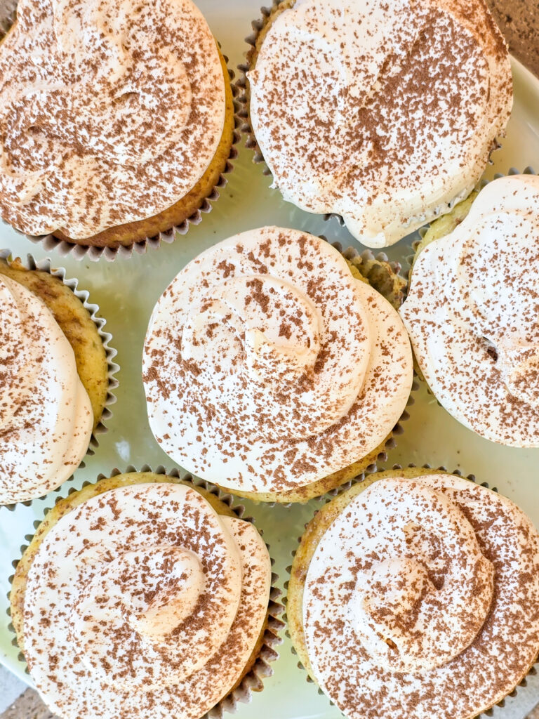 finished tiramisu cupcakes on white plate