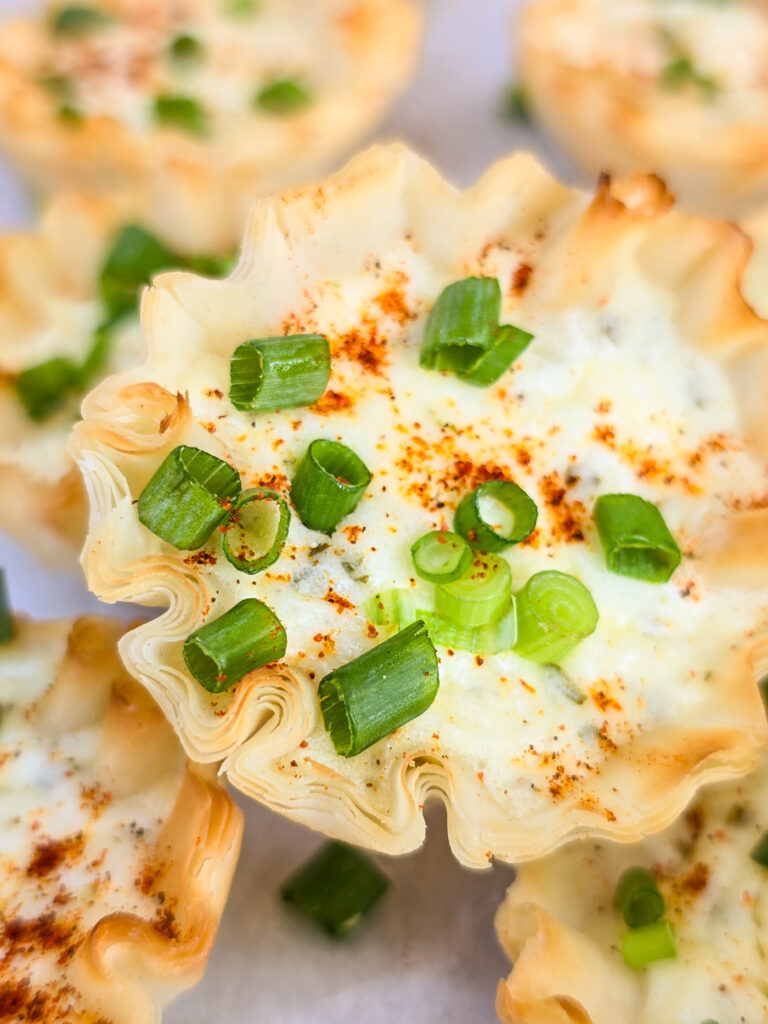 close view of a garlic feta phyllo bite