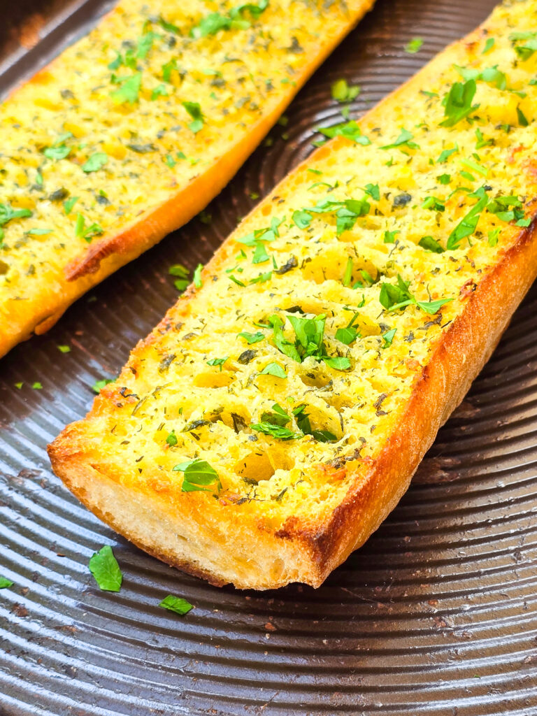 garlic bread after baking but before slicing into portions